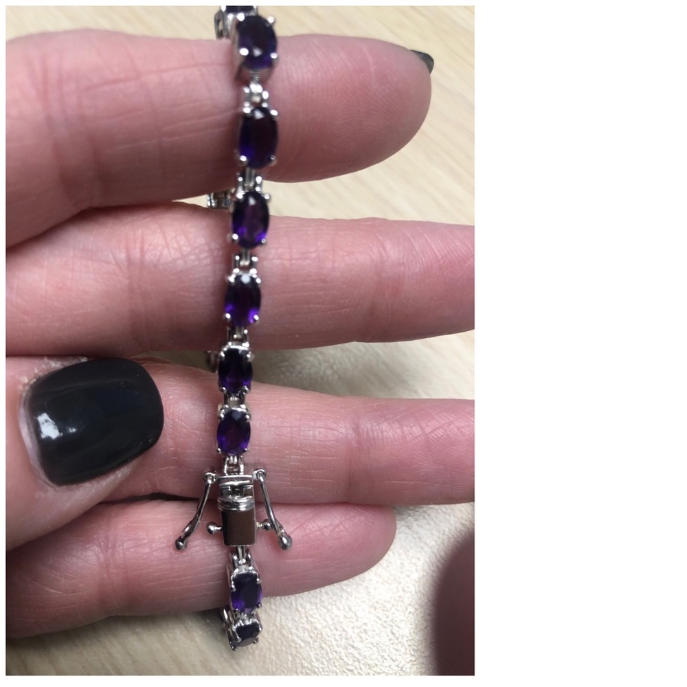 925 Silver and purple gemstone tennis bracelet - Picture 3 of 6